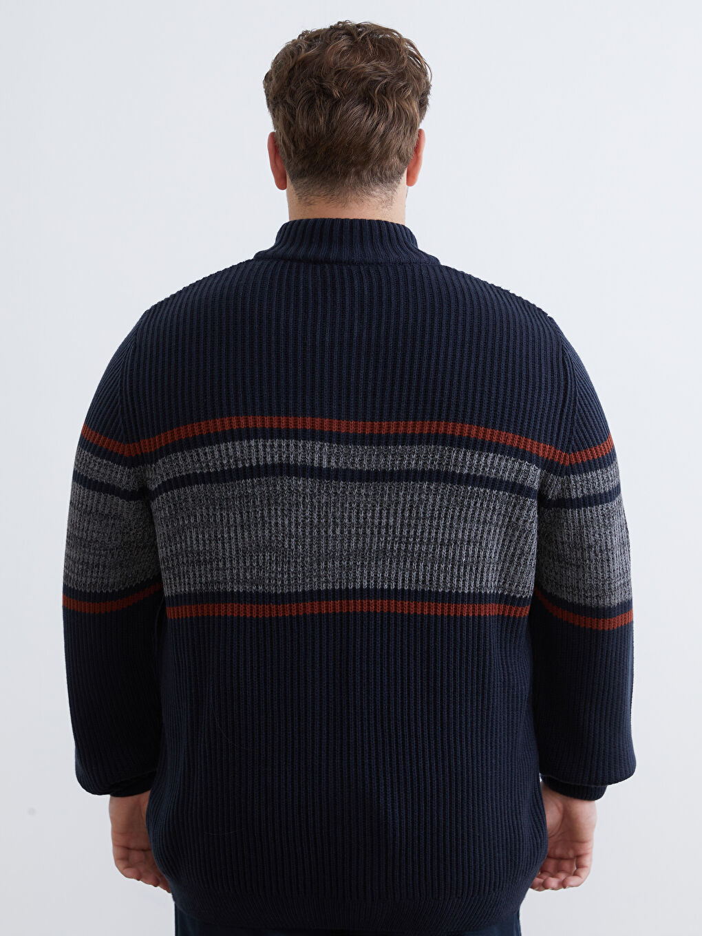 Lacivert Dik Yaka Çizgili Erkek Triko Kazak-3