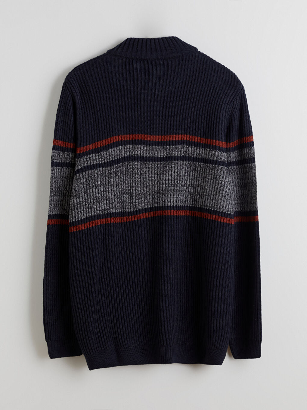 Lacivert Dik Yaka Çizgili Erkek Triko Kazak-5