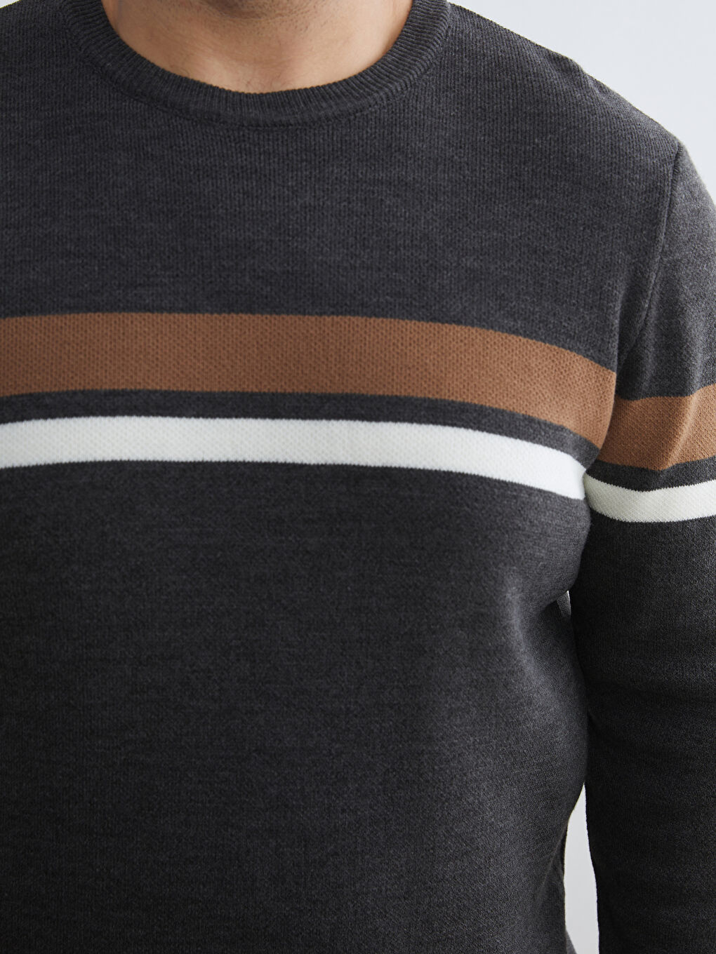 Antrasit Bisiklet Yaka Çizgili Erkek Triko Kazak-2