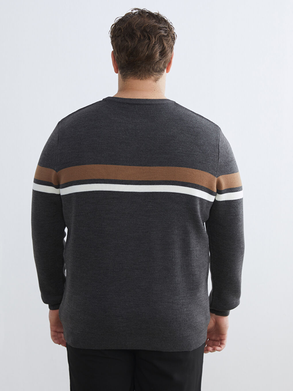 Antrasit Bisiklet Yaka Çizgili Erkek Triko Kazak-3