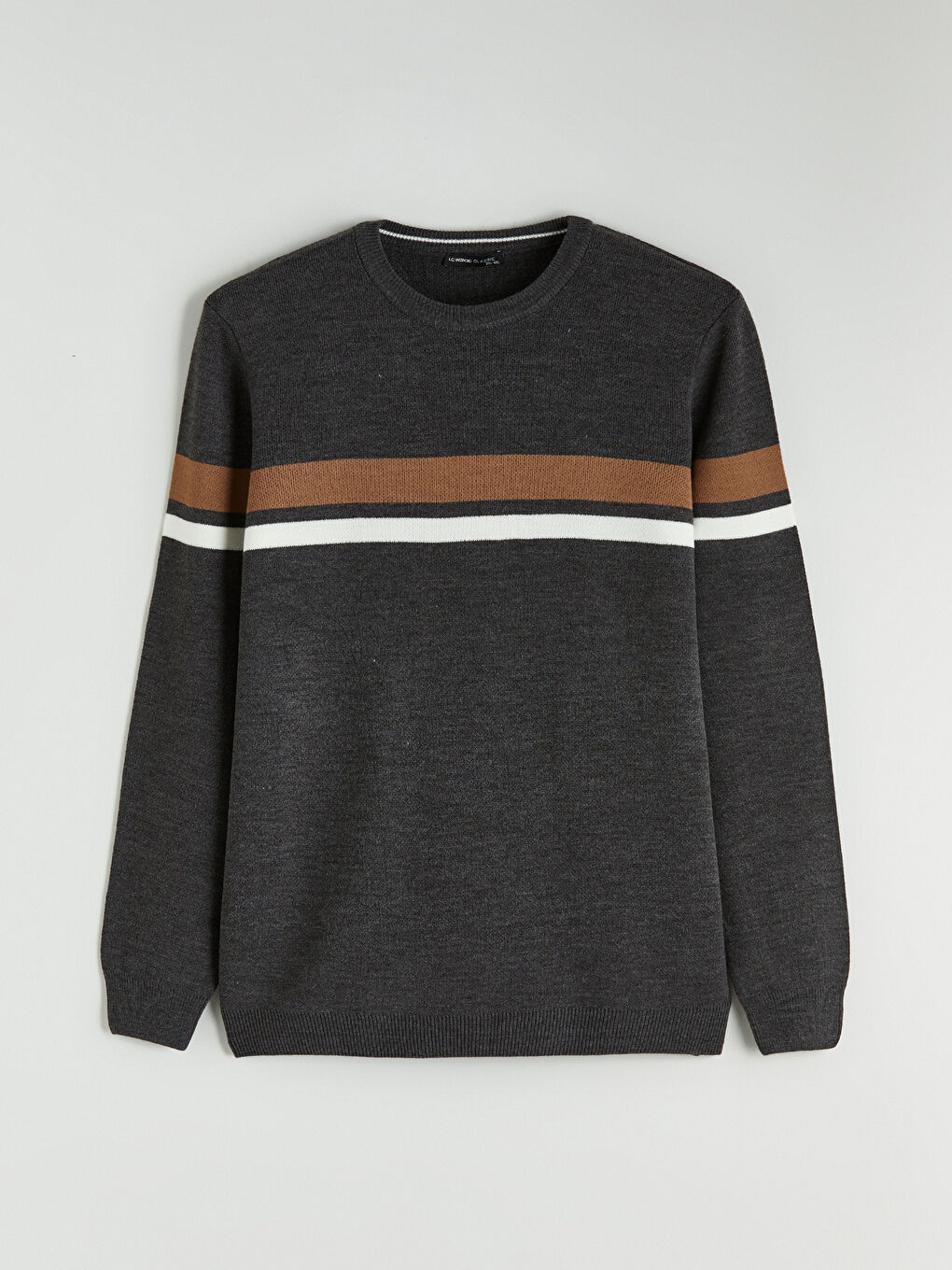 Antrasit Bisiklet Yaka Çizgili Erkek Triko Kazak-4