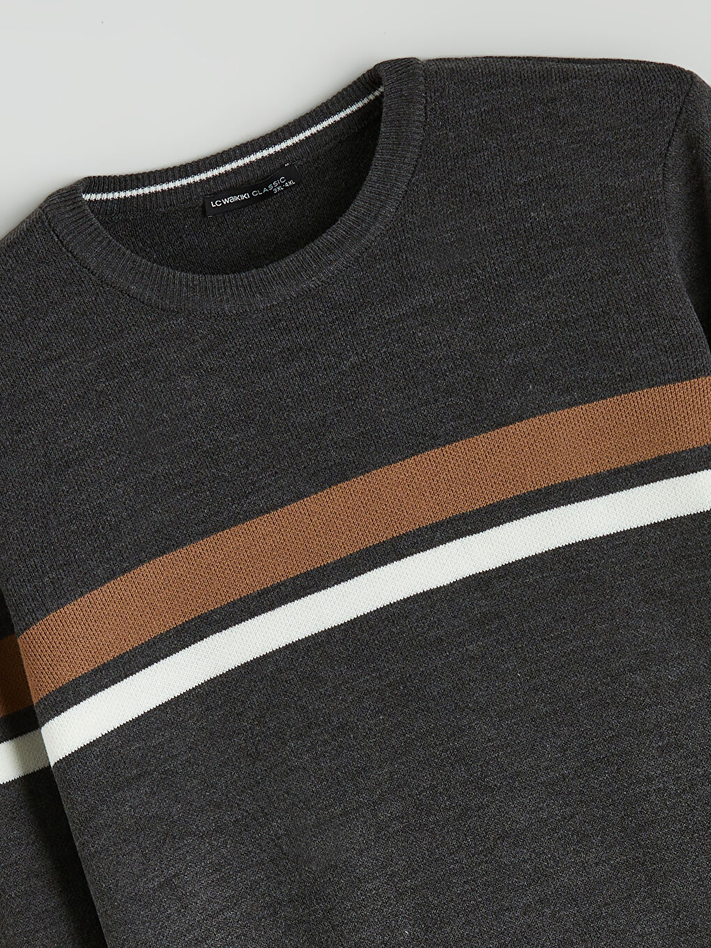 Antrasit Bisiklet Yaka Çizgili Erkek Triko Kazak-5