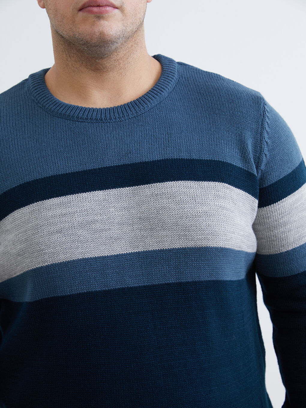 İndigo Bisiklet Yaka Renk Bloklu Erkek Triko Kazak-2