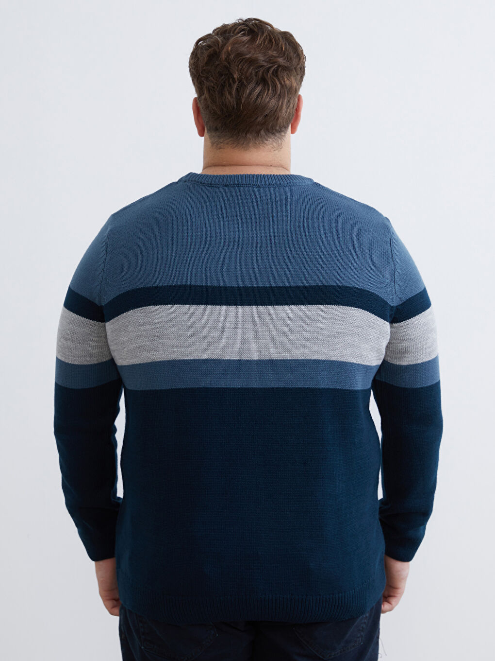 İndigo Bisiklet Yaka Renk Bloklu Erkek Triko Kazak-3