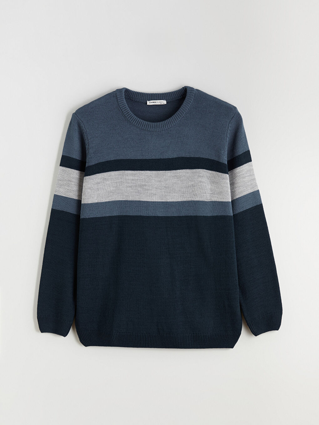 İndigo Bisiklet Yaka Renk Bloklu Erkek Triko Kazak-4