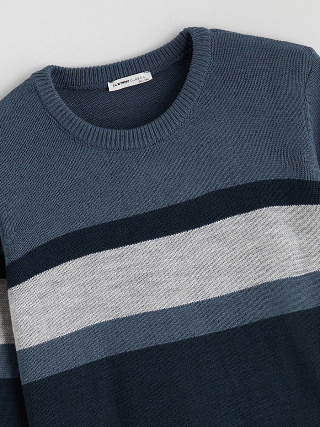 İndigo Bisiklet Yaka Renk Bloklu Erkek Triko Kazak-5