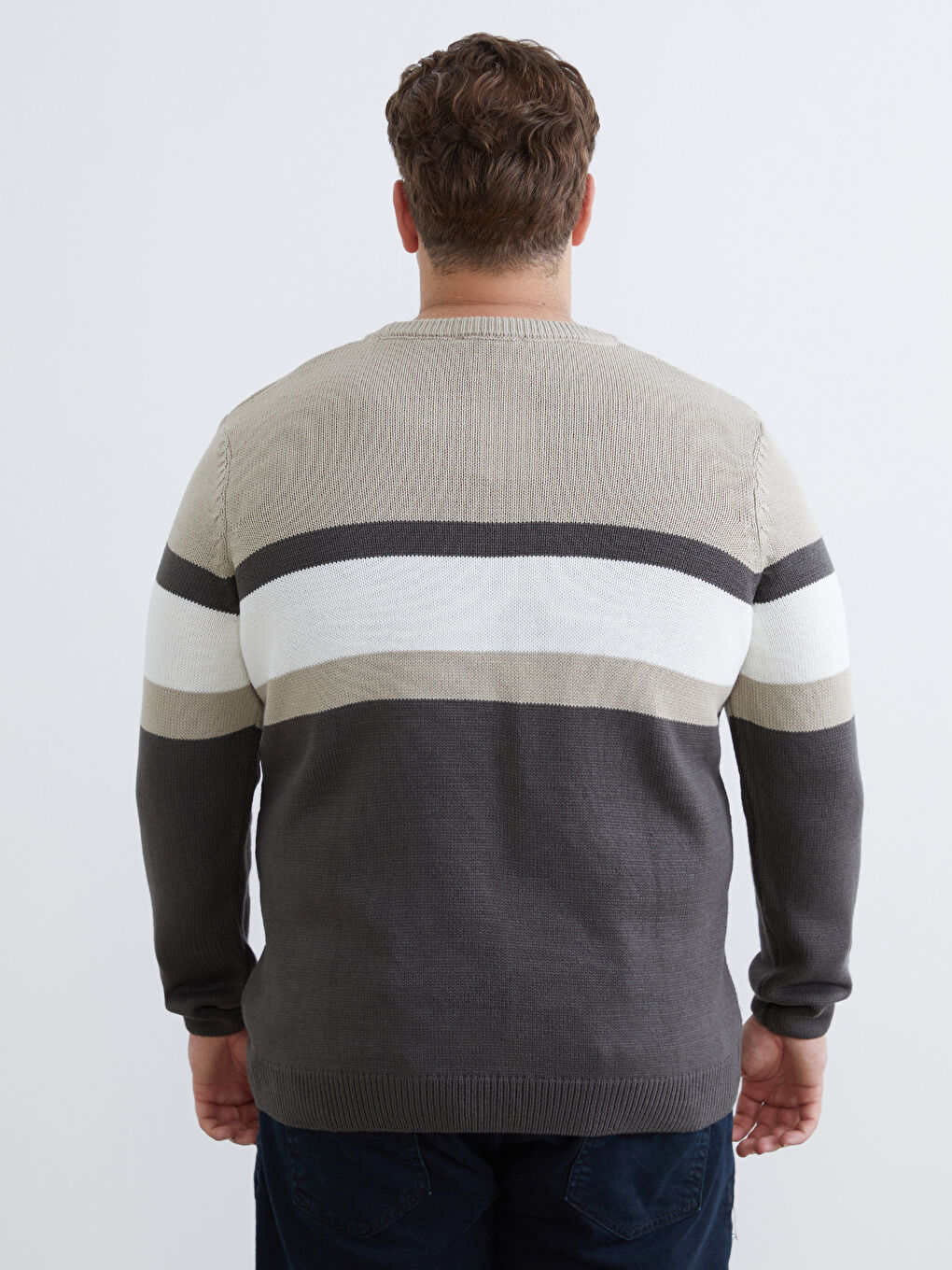 Haki Bisiklet Yaka Renk Bloklu Erkek Triko Kazak-3