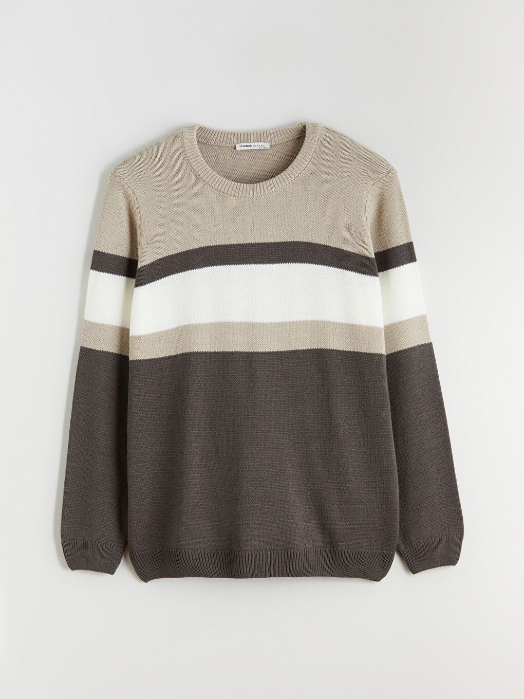 Haki Bisiklet Yaka Renk Bloklu Erkek Triko Kazak-4