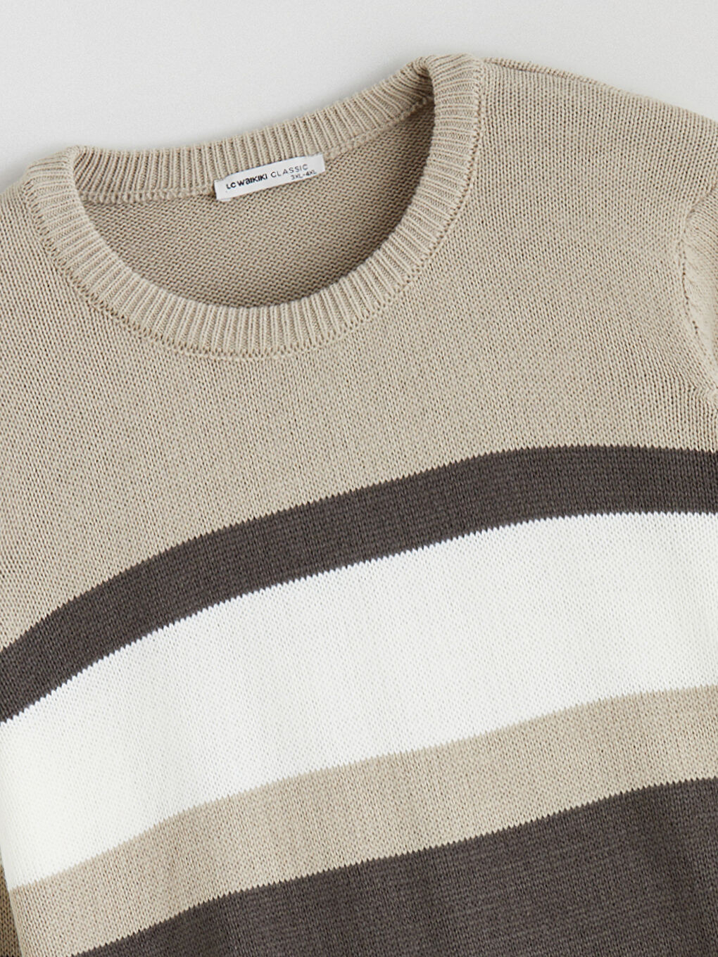 Haki Bisiklet Yaka Renk Bloklu Erkek Triko Kazak-5