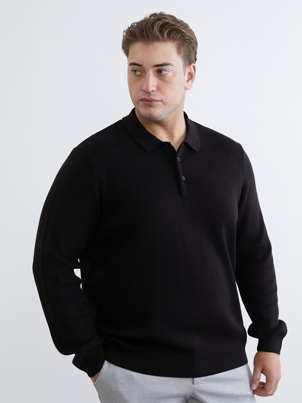 Siyah Polo Yaka Erkek Triko Kazak