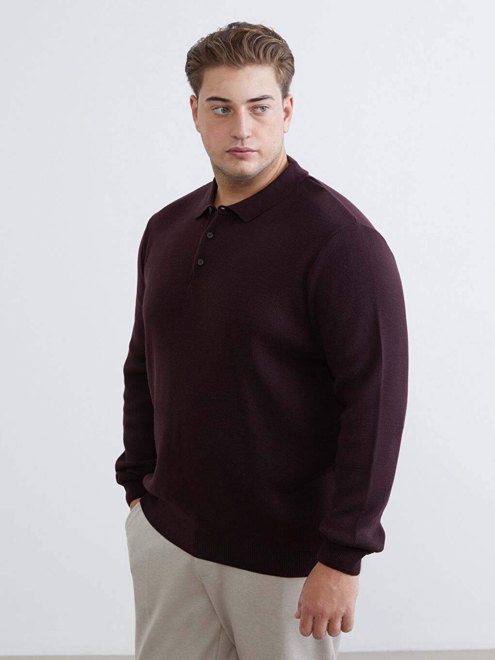 Bordo Polo Yaka Erkek Triko Kazak