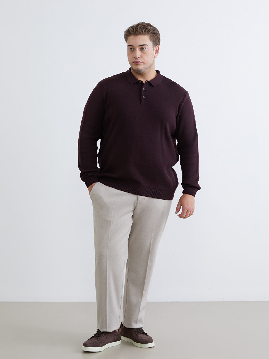 Bordo Polo Yaka Erkek Triko Kazak-1