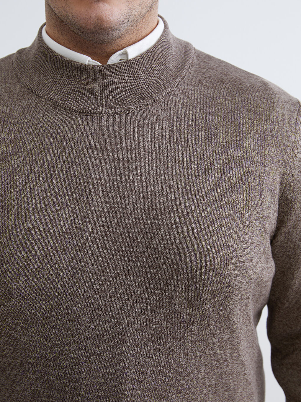 Kahverengi Büyük Beden Yarım Balıkçı Yaka Erkek Triko Kazak-2