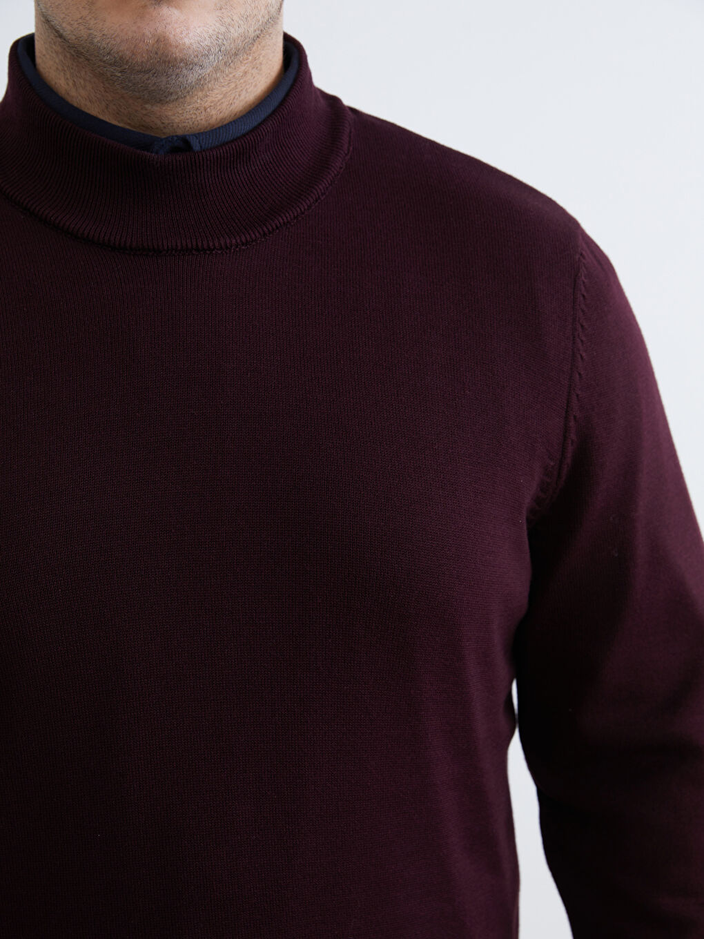 Bordo Büyük Beden Yarım Balıkçı Yaka Erkek Triko Kazak-2