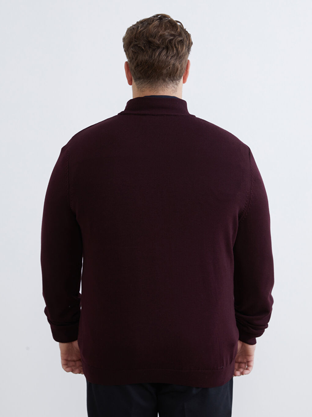 Bordo Büyük Beden Yarım Balıkçı Yaka Erkek Triko Kazak-3