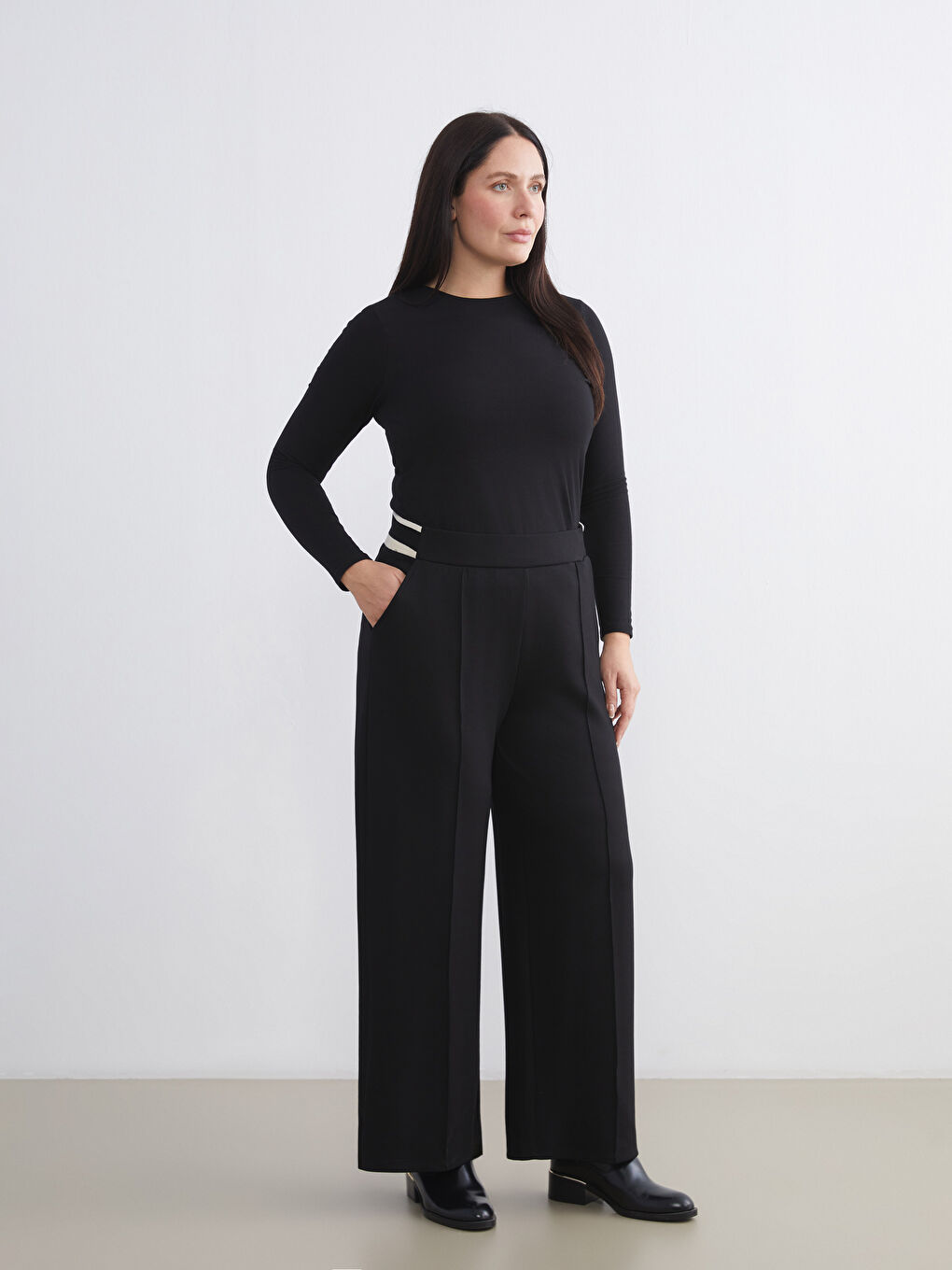 Elastic Waist Wide Leg Women's Trousers-1