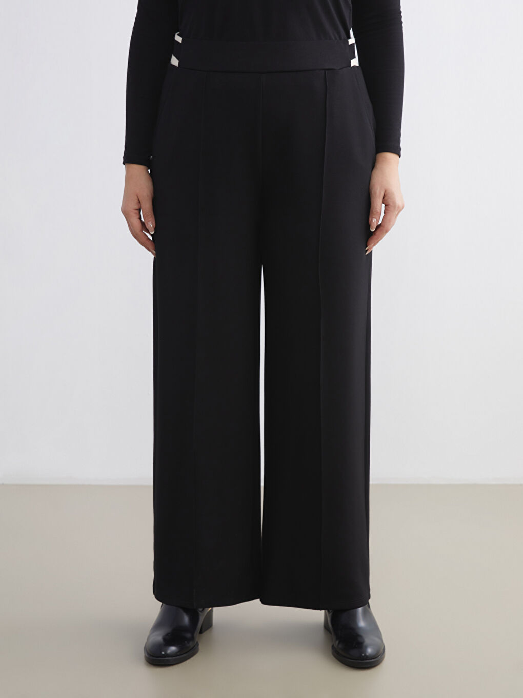 Elastic Waist Wide Leg Women's Trousers-5