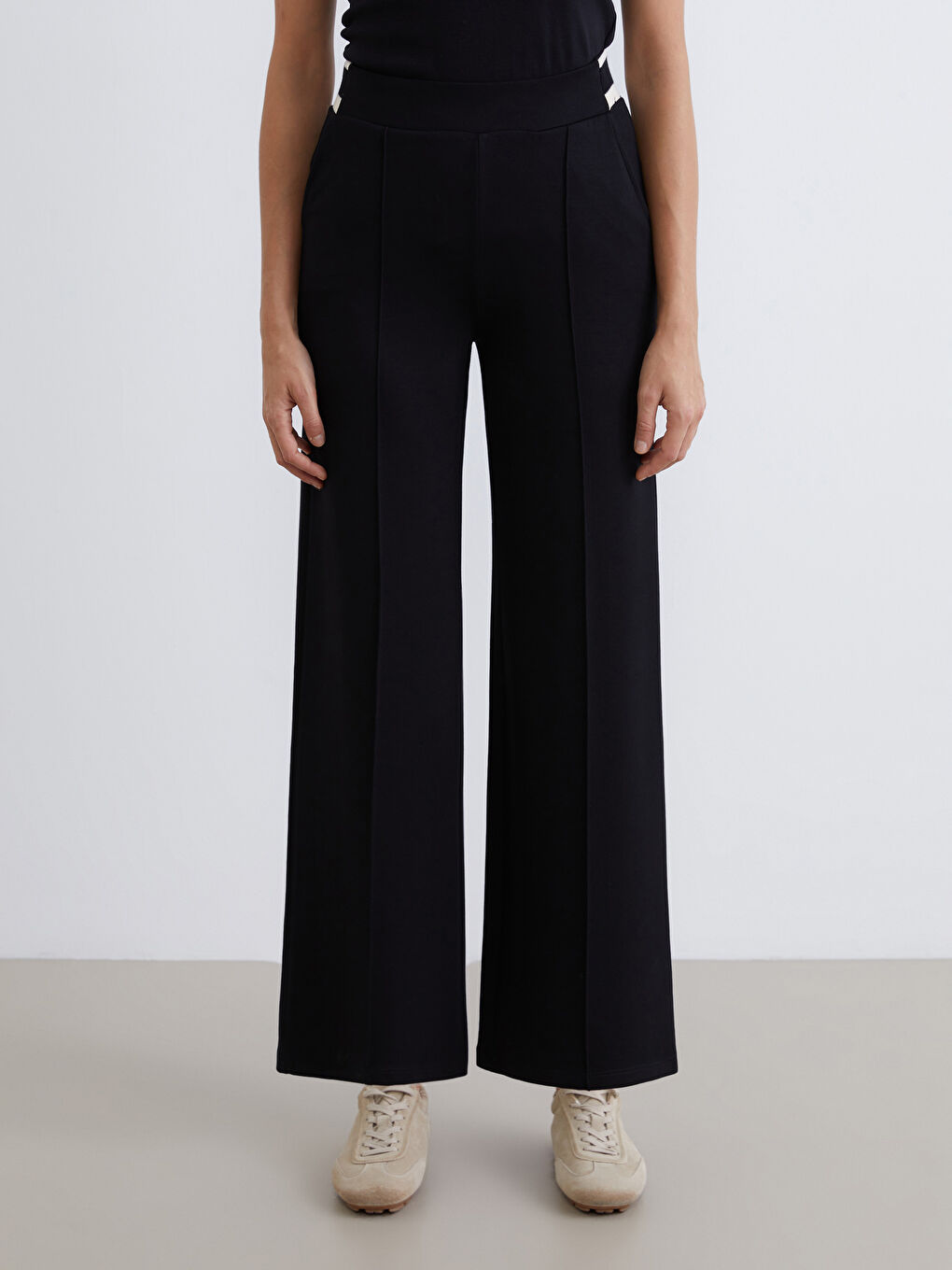 Elastic Waist Wide Leg Women's Trousers-2