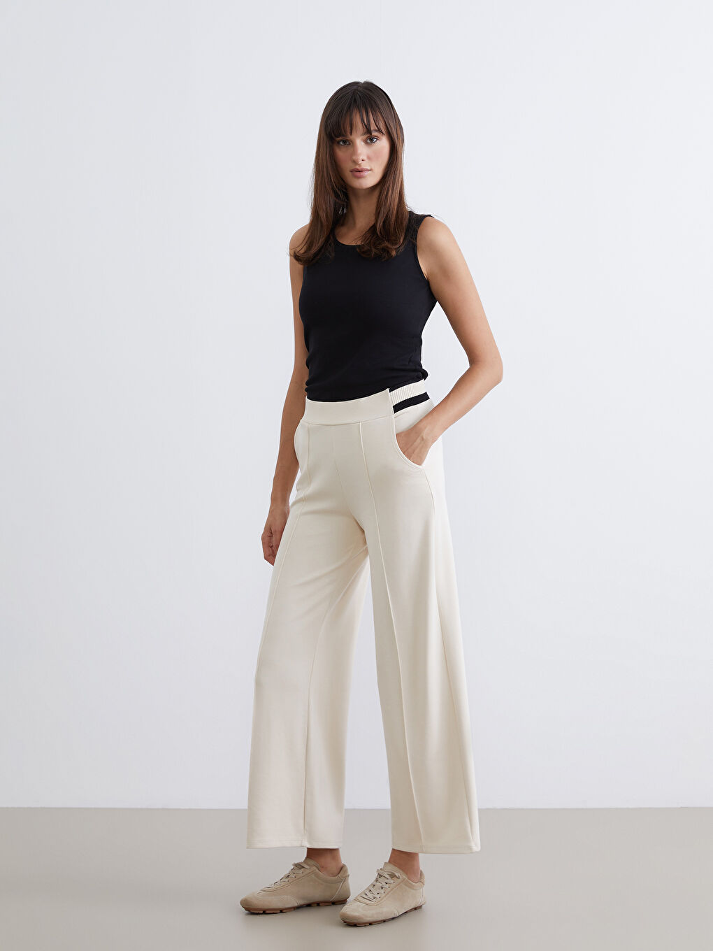 Elastic Waist Wide Leg Women's Trousers
