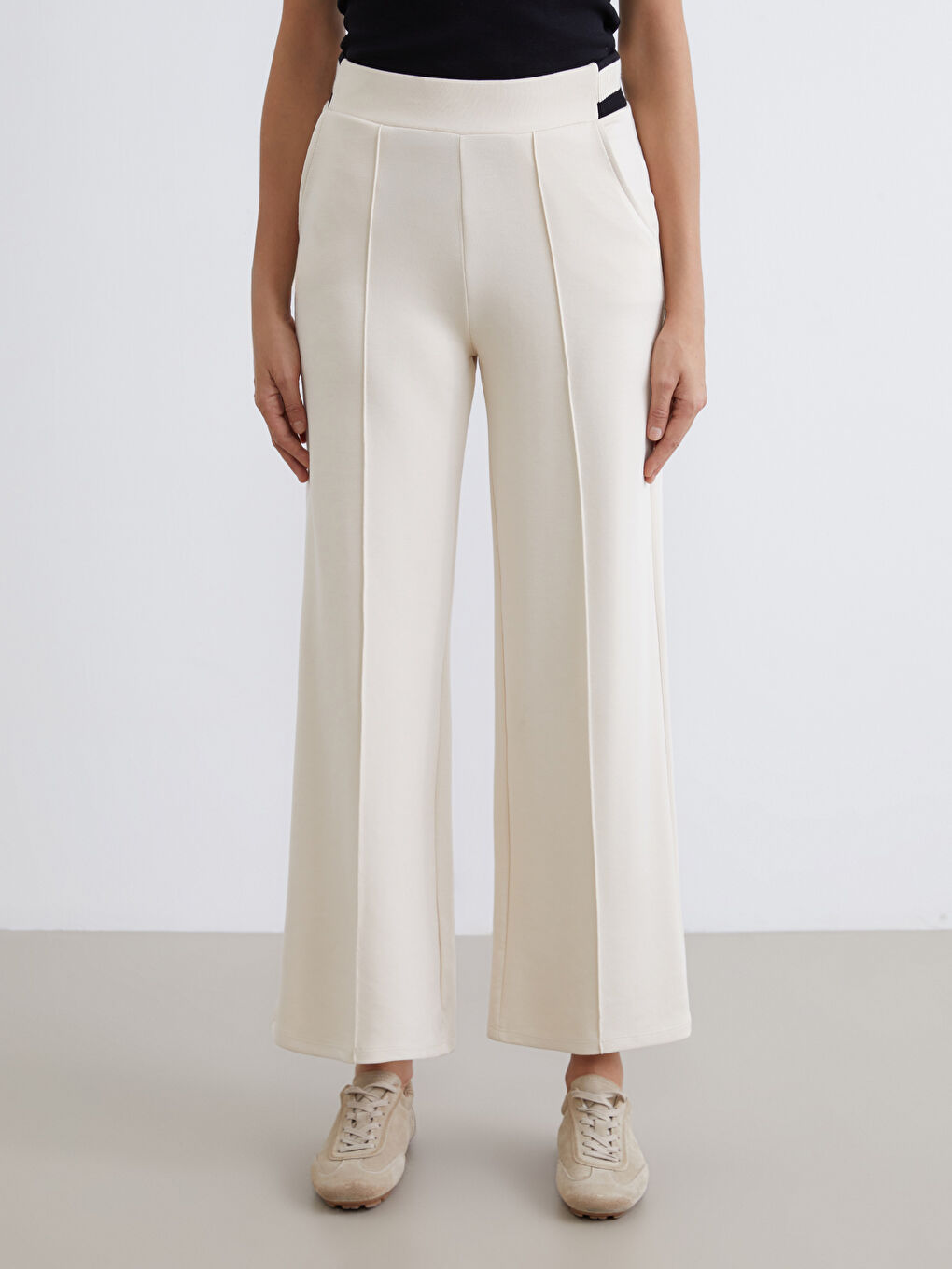 Elastic Waist Wide Leg Women's Trousers-1