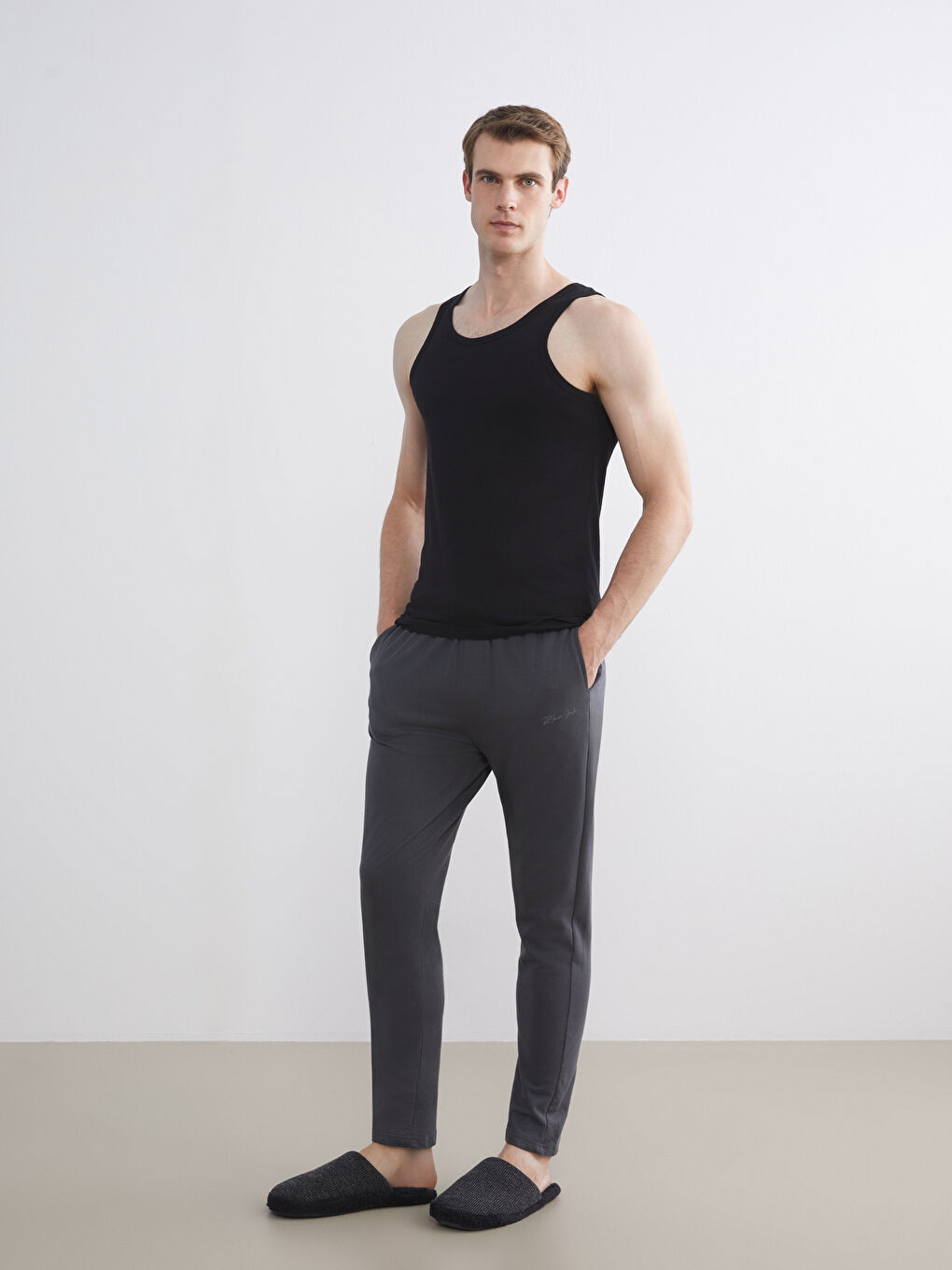 Siyah U Yaka Penye Erkek Atlet 5'li-1