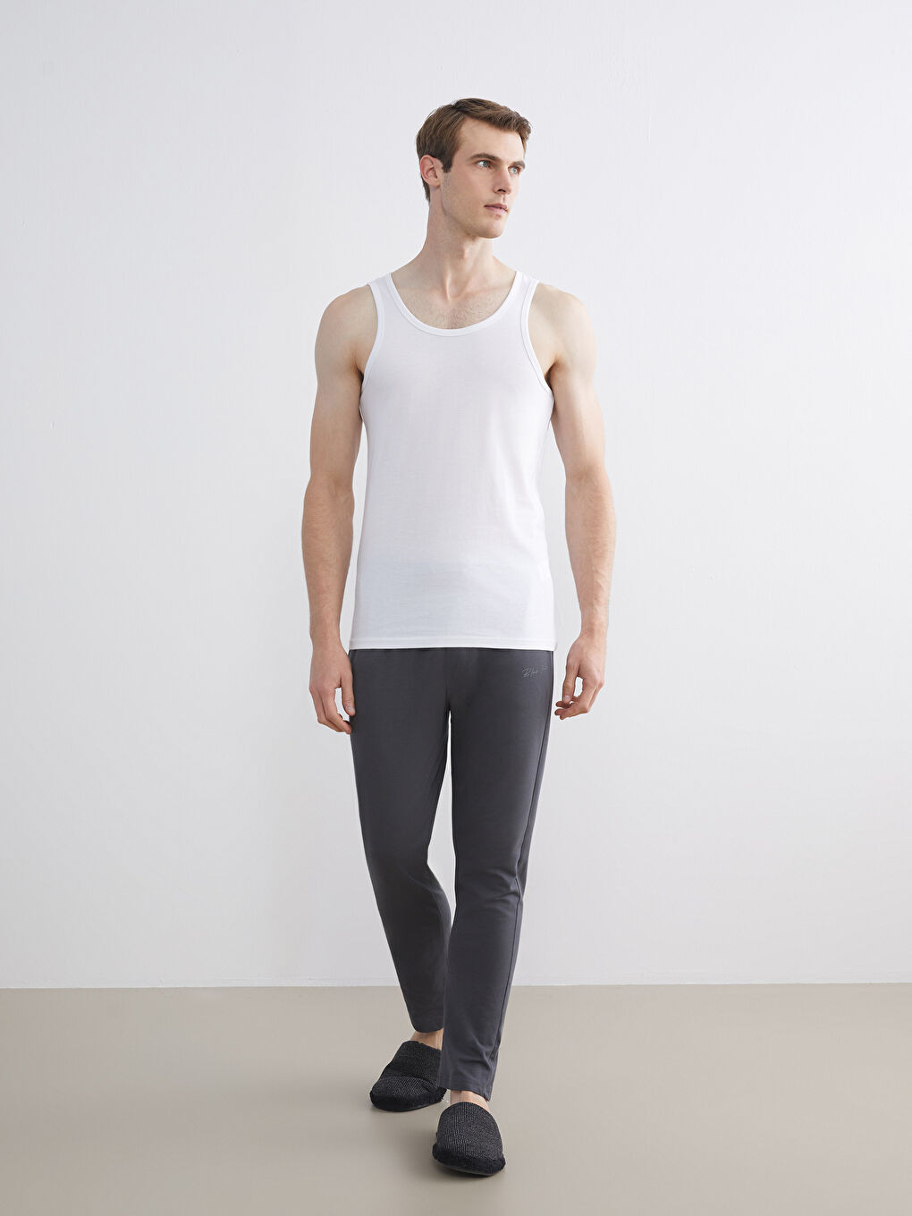 Beyaz U Yaka Penye Erkek Atlet 5'li-1