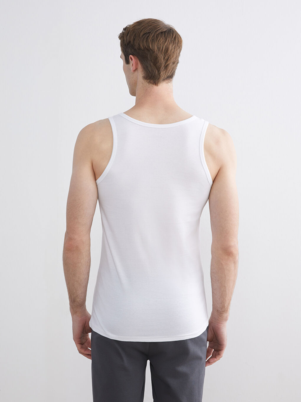 Beyaz U Yaka Penye Erkek Atlet 5'li-3