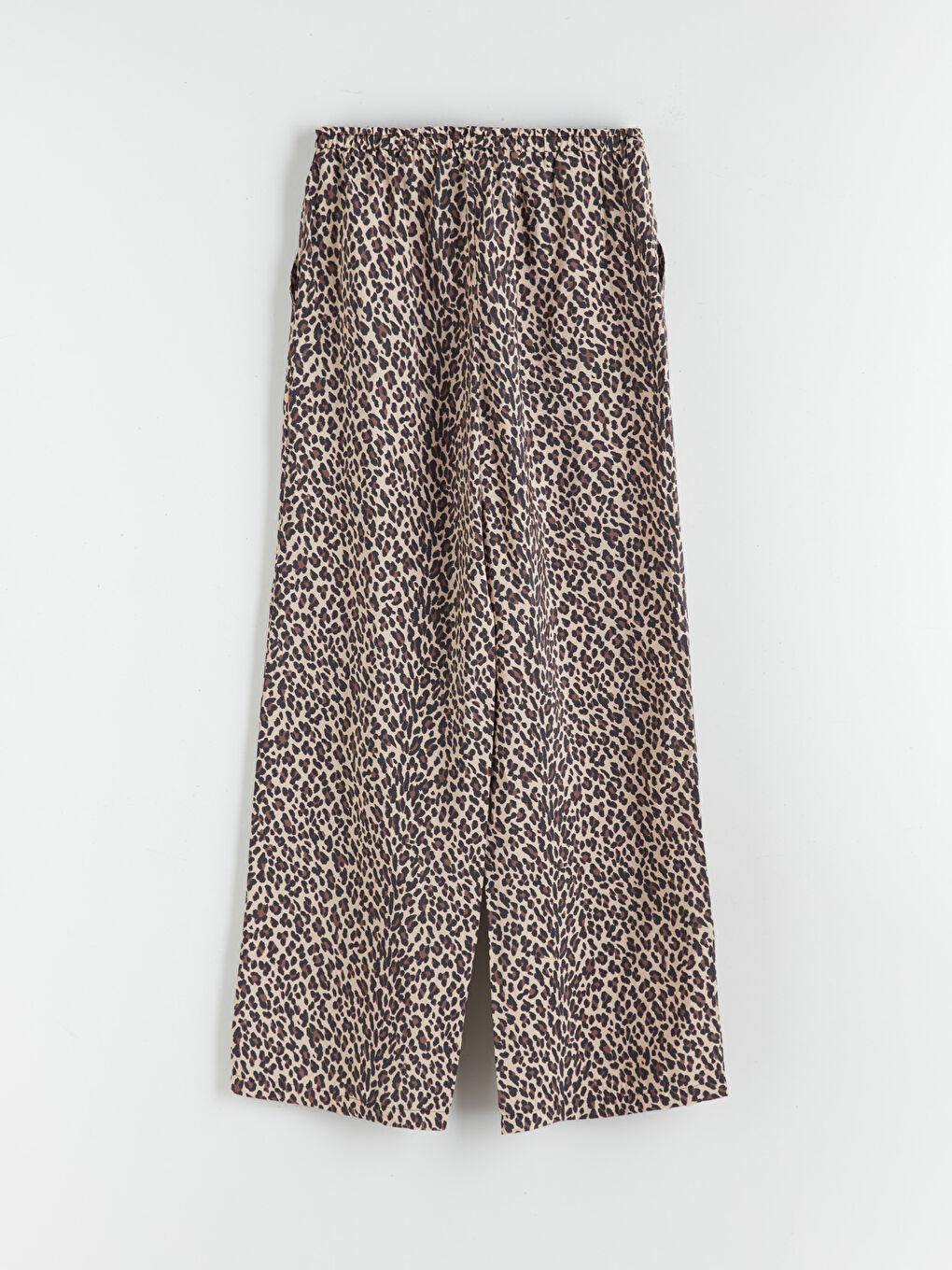 Kahverengi Beli Lastikli Leopar Desenli Kadın Pantolon-5