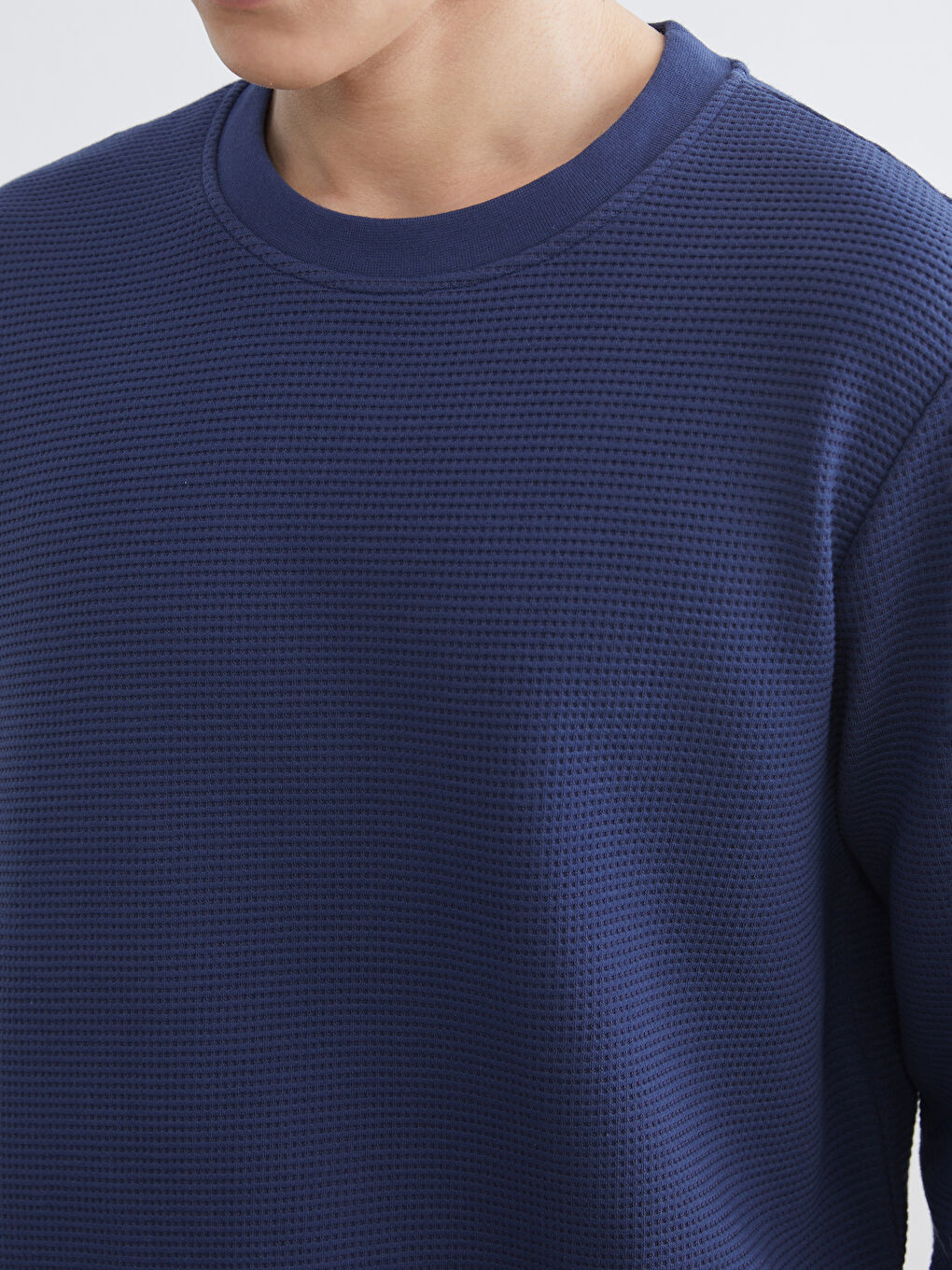 Lacivert Bisiklet Yaka Dokulu Erkek Sweatshirt-2