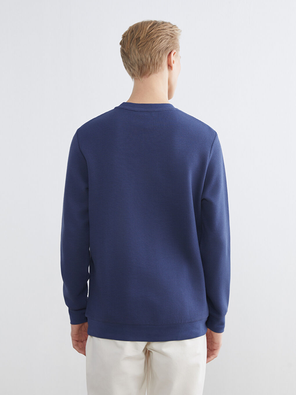 Lacivert Bisiklet Yaka Dokulu Erkek Sweatshirt-3