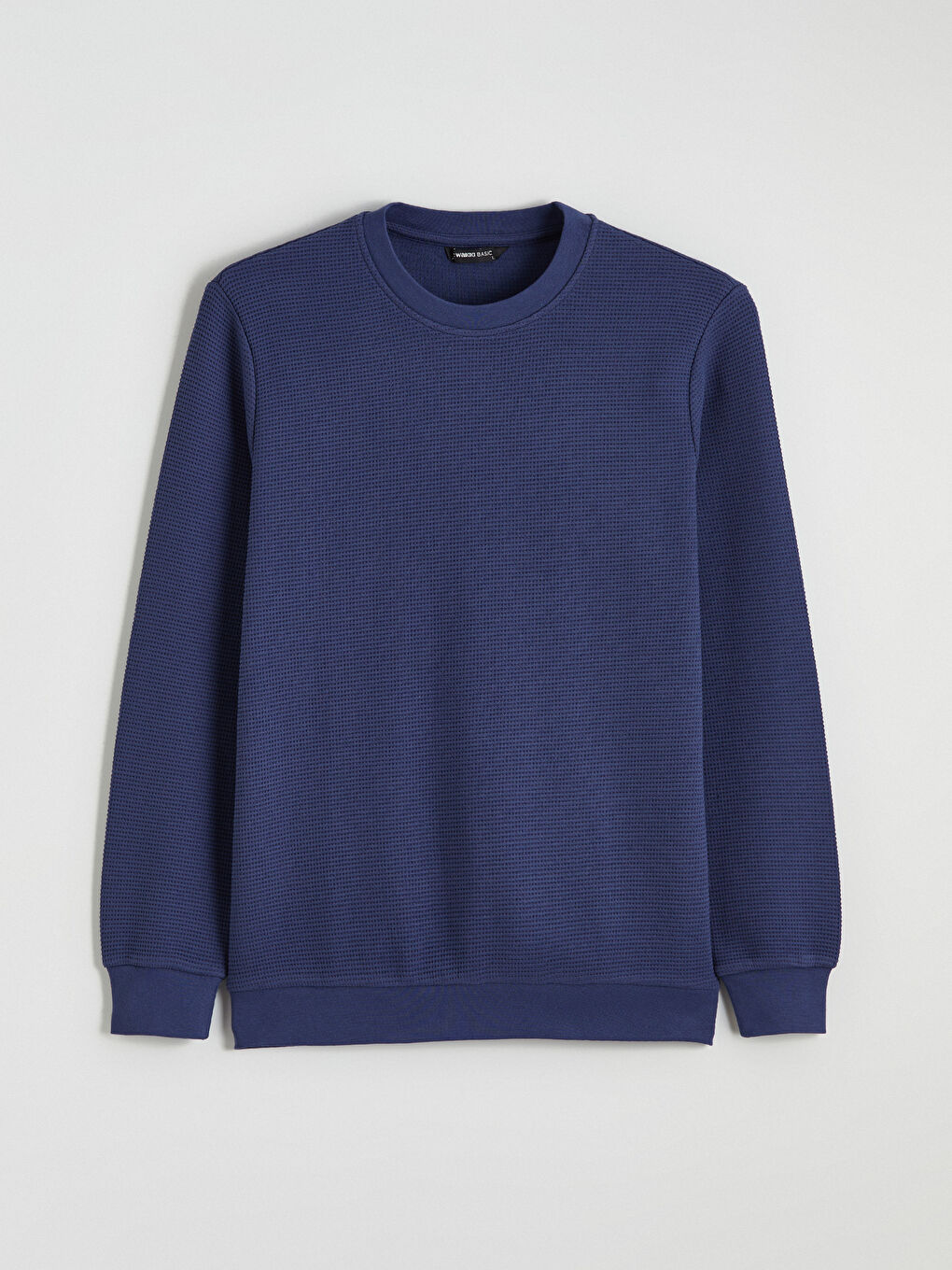 Lacivert Bisiklet Yaka Dokulu Erkek Sweatshirt-4