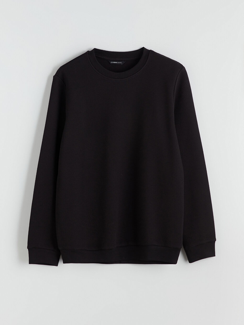 Siyah Bisiklet Yaka Dokulu Erkek Sweatshirt-4