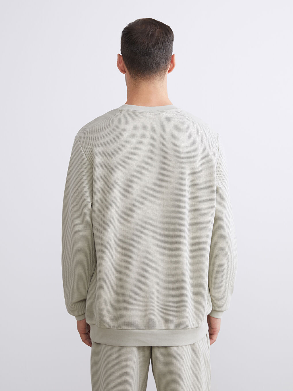 Gri Bisiklet Yaka Dokulu Erkek Sweatshirt-3