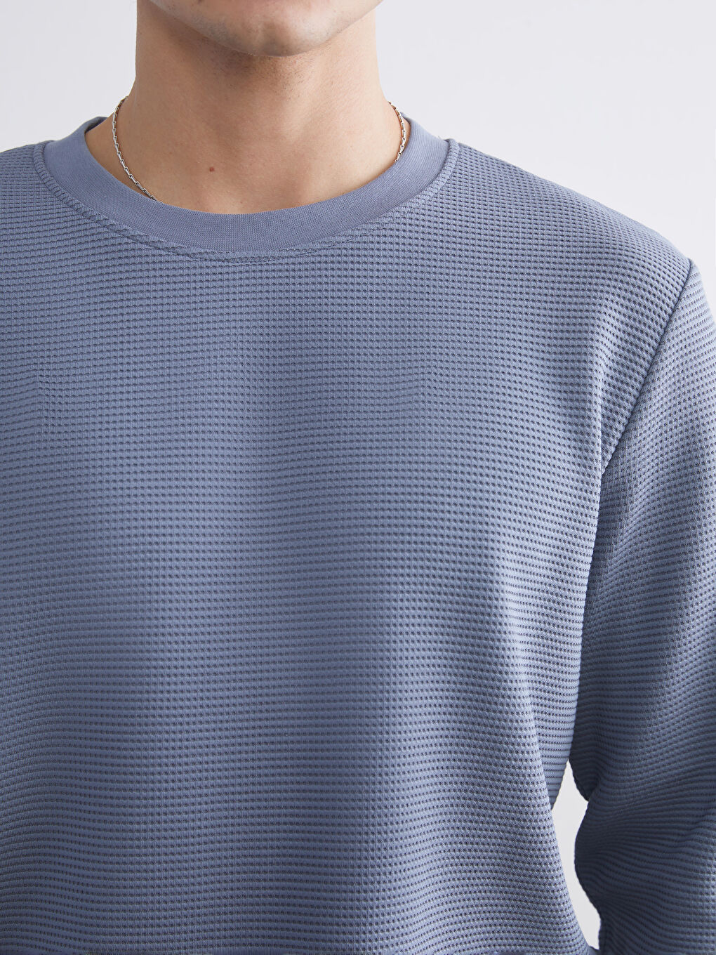 İndigo Bisiklet Yaka Dokulu Erkek Sweatshirt-2