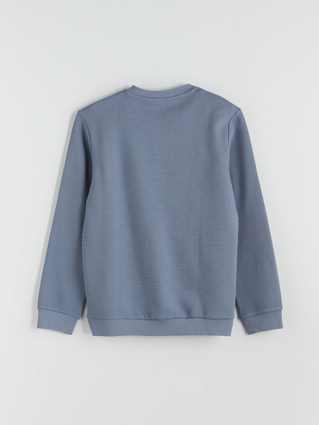 İndigo Bisiklet Yaka Dokulu Erkek Sweatshirt-5