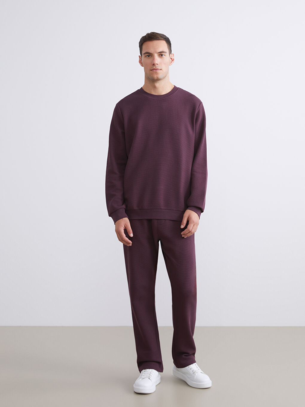 Mürdüm Bisiklet Yaka Dokulu Erkek Sweatshirt-1