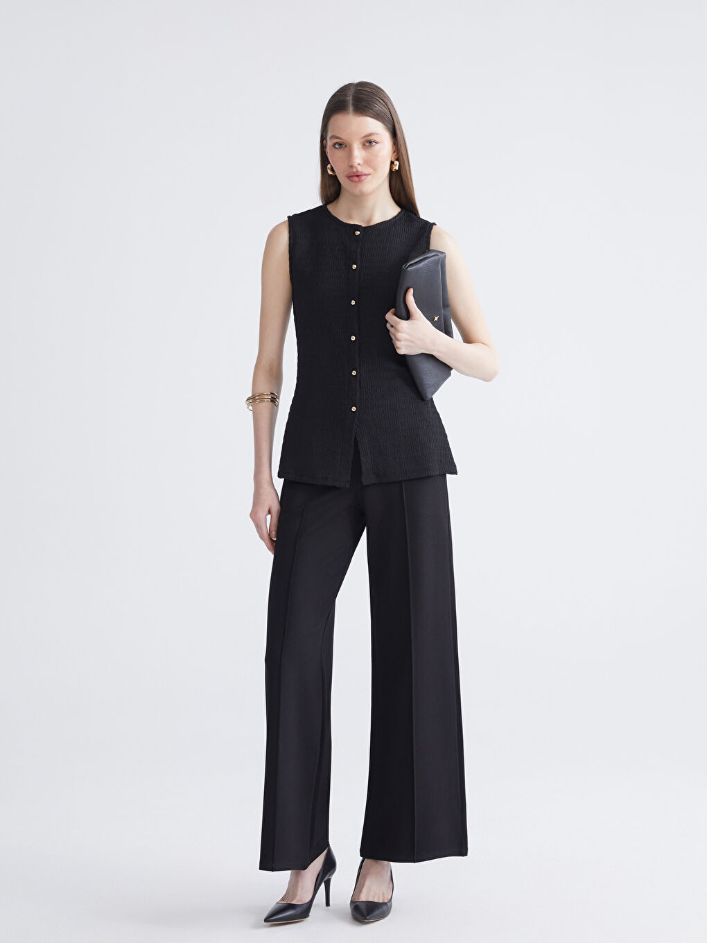 Crew Neck Textured Blouse-1