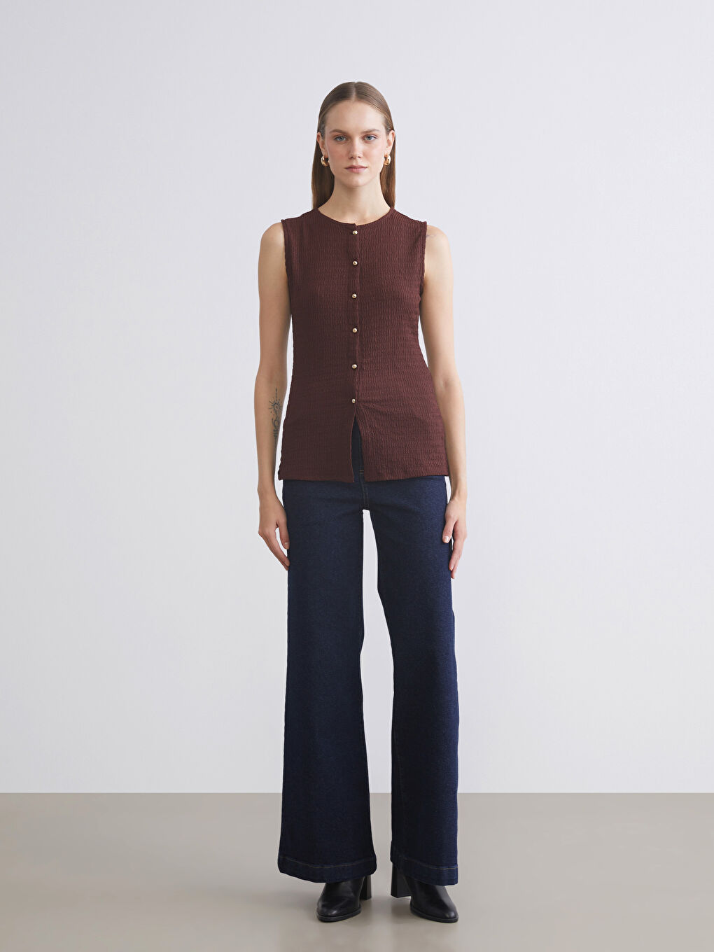 Kahverengi Bisiklet Yaka Dokulu Bluz-1