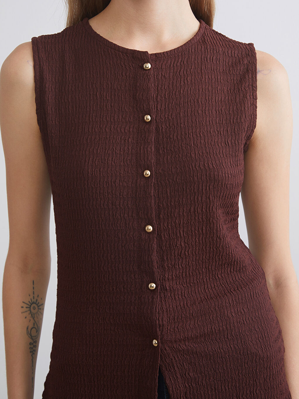 Kahverengi Bisiklet Yaka Dokulu Bluz-2