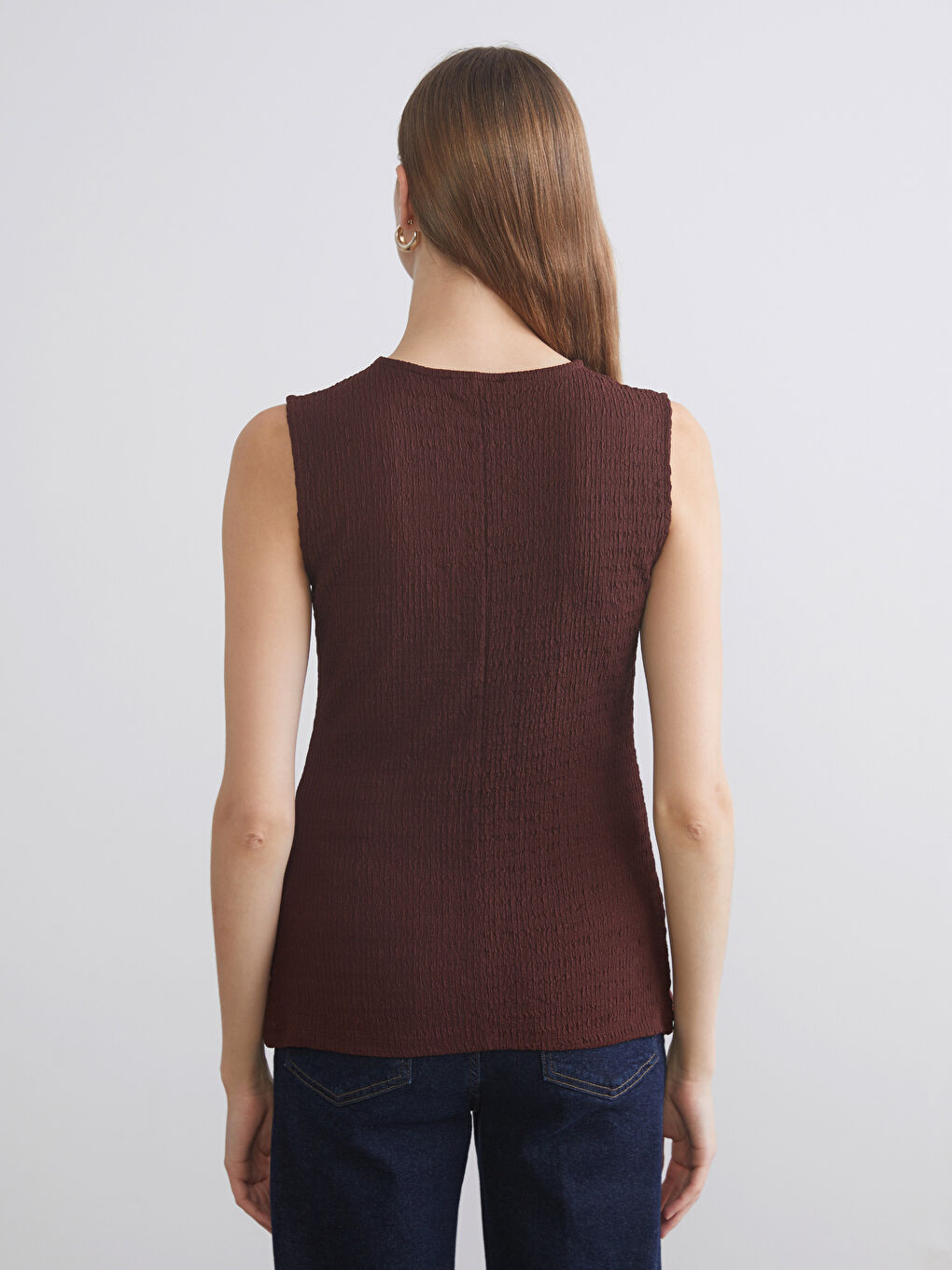 Kahverengi Bisiklet Yaka Dokulu Bluz-3