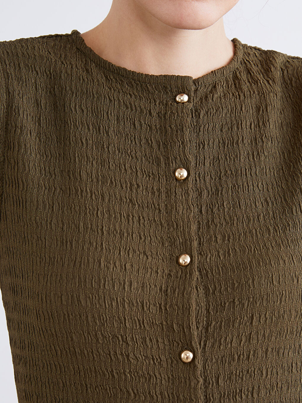 Haki Bisiklet Yaka Dokulu Bluz-2