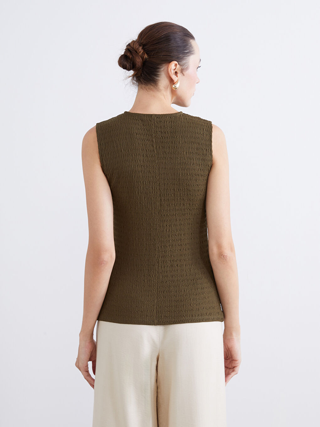 Haki Bisiklet Yaka Dokulu Bluz-3