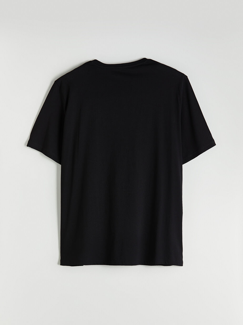 Siyah Büyük Beden Bisiklet Yaka Baskılı Erkek Tişört-5