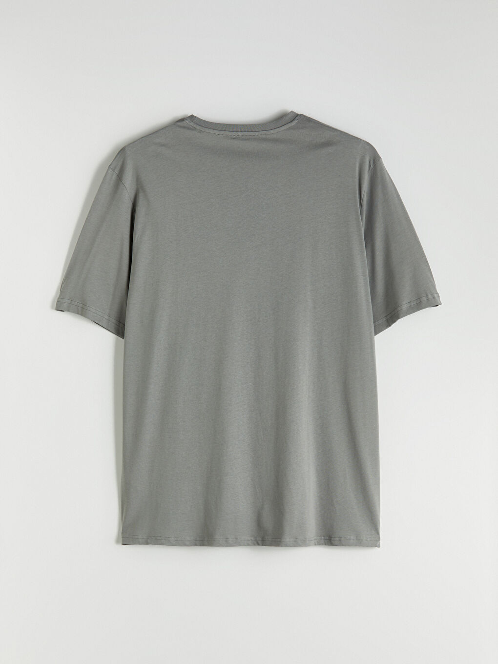 Gri Büyük Beden Bisiklet Yaka Baskılı Erkek Tişört-5