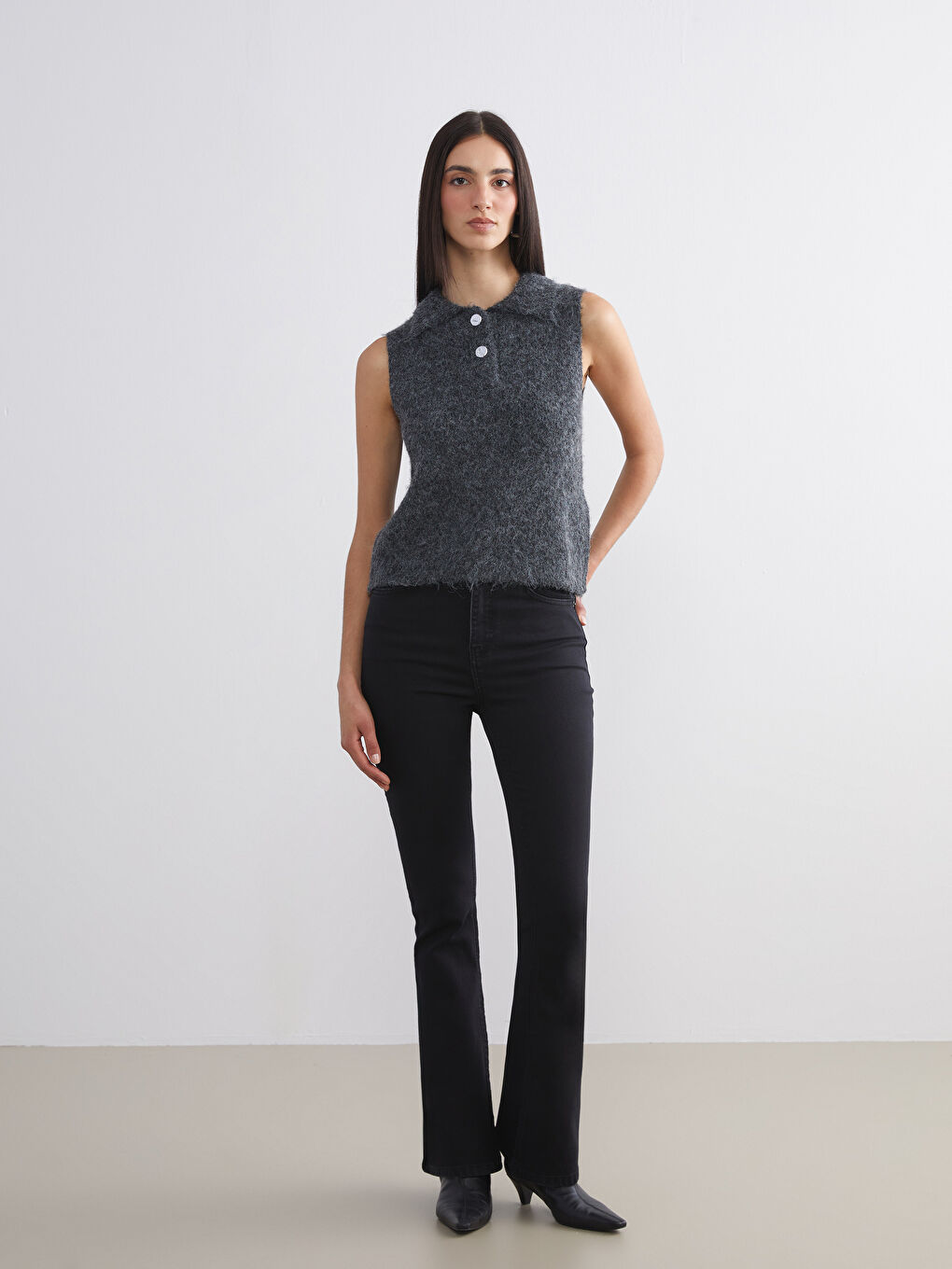 Жена Антрацит Пуловер Жилетка-1