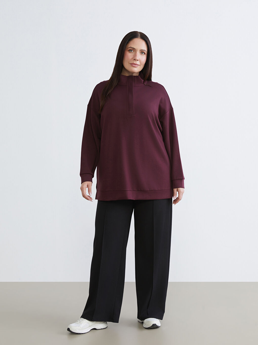 Mürdüm Dik Yaka Kadın Sweatshirt Tunik-1