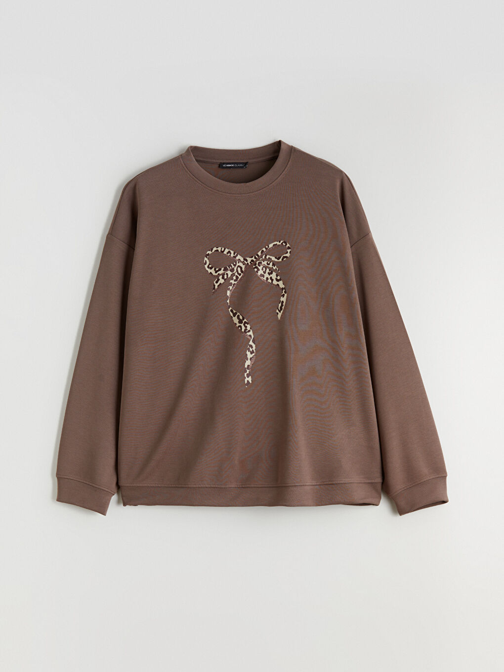 Kahverengi Baskılı Oversize Kadın Sweatshirt Tunik-4