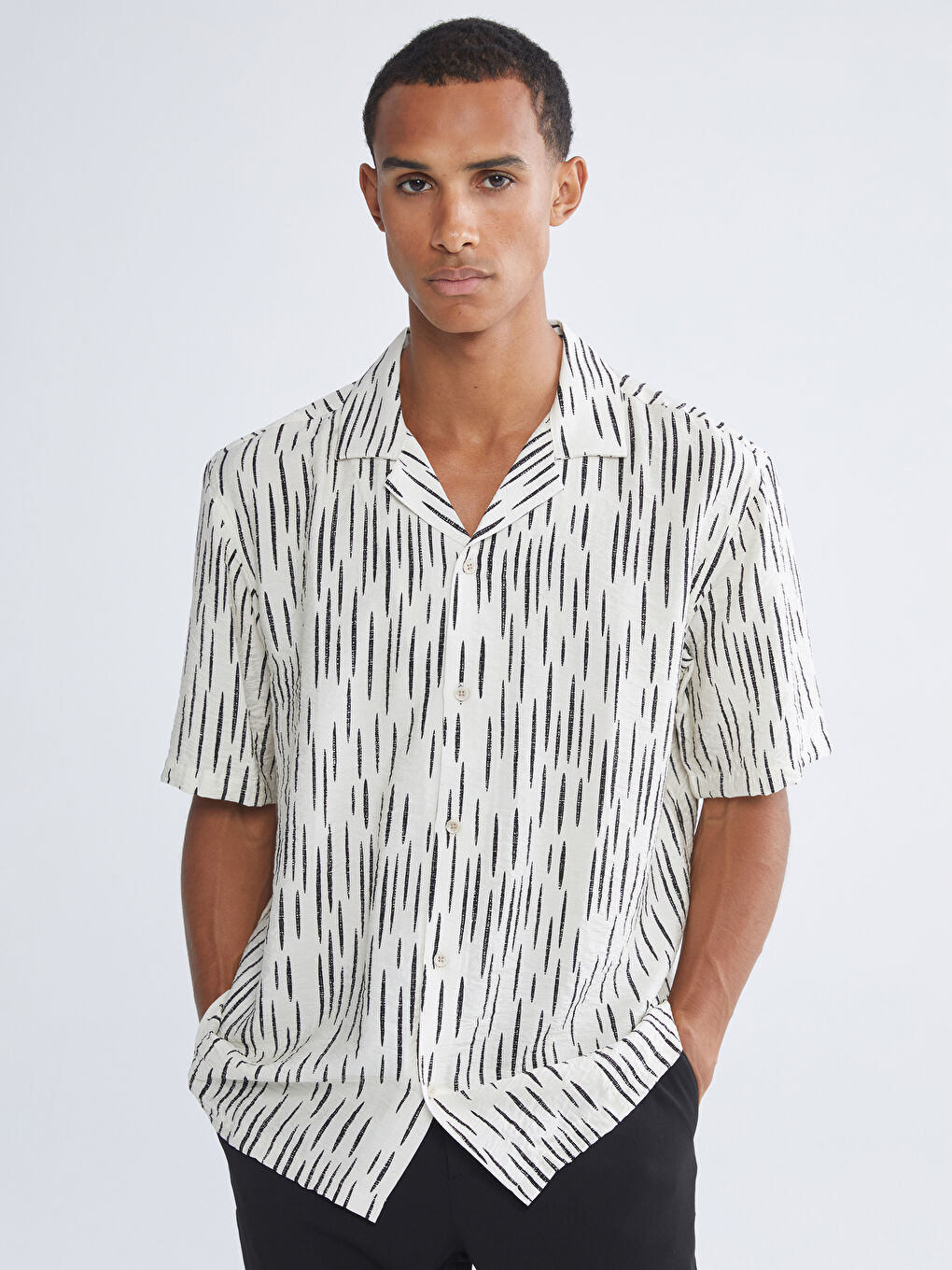Regular Fit Resort Neck Short Sleeve Patterned Men's Shirt