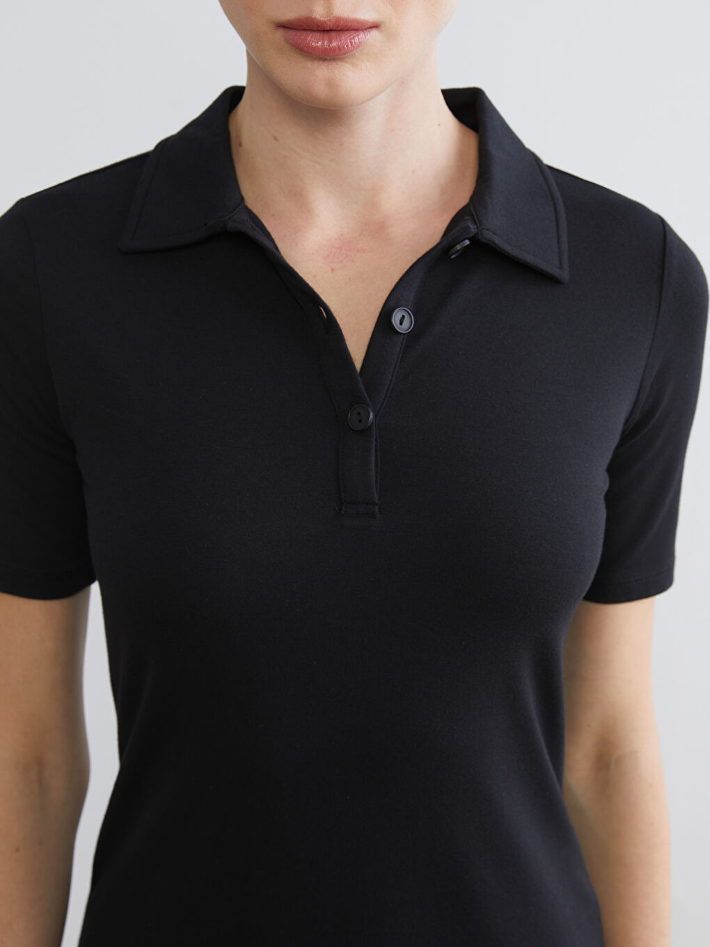 Siyah Polo Yaka A Kesim Modal Karışımlı Elbise-2