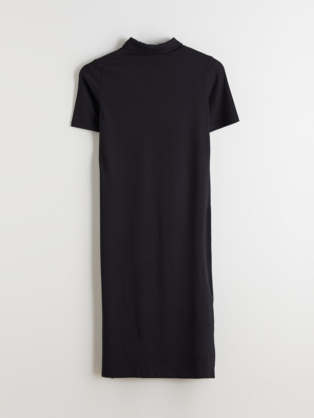 Siyah Polo Yaka A Kesim Modal Karışımlı Elbise-5